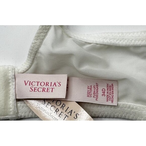 Victorias Secret Body By Victoria Lined Demi Push Up Bra White Blue Lace Sz 34D - Picture 10 of 10